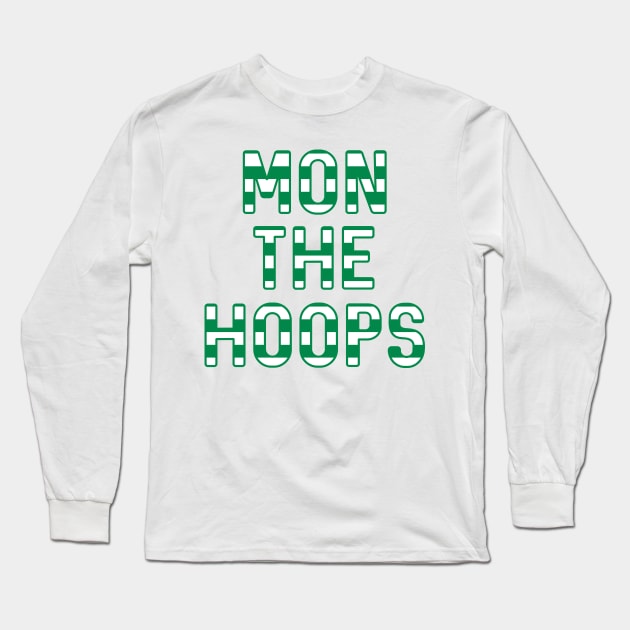 Mon The Hoops, Glasgow Celtic Football Club Green and White Striped Text Design Long Sleeve T-Shirt by MacPean